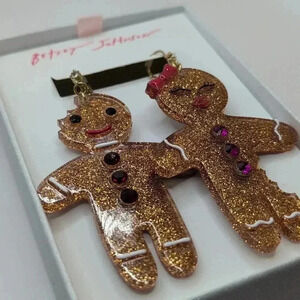 Betsey Johnson Gingerbread Couple Holiday Earrings Cookies NWT Christmas